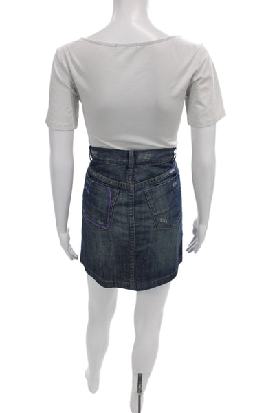 RVCA Womens Denim Mini Skirt Blue Button Casual Size 29