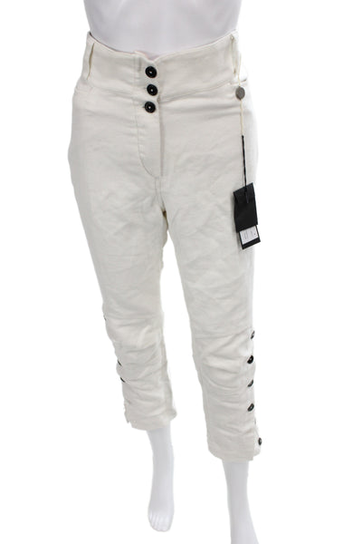 Ann Demeulemeester Womens Cropped White Cotton Pants Button Size 40
