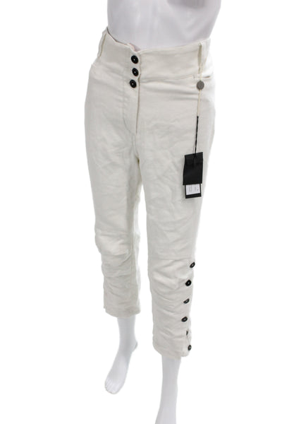 Ann Demeulemeester Womens Cropped White Cotton Pants Button Size 40