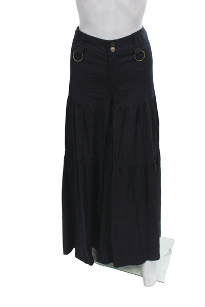 Cordelia Women Maxi Black Cotton Skirt Button Closure Size M