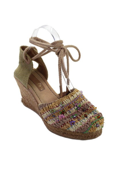Apepazza Womens Beaded Detail Espadrille Wedge Sandals Shoes Multicolor Size 8