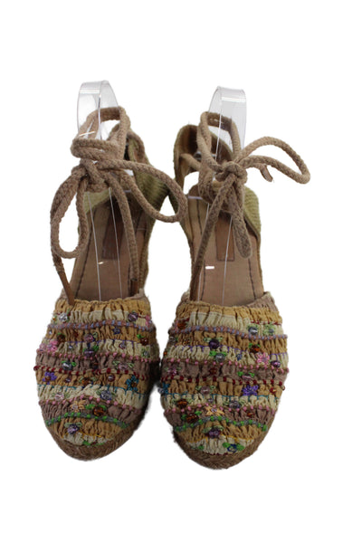 Apepazza Womens Beaded Detail Espadrille Wedge Sandals Shoes Multicolor Size 8
