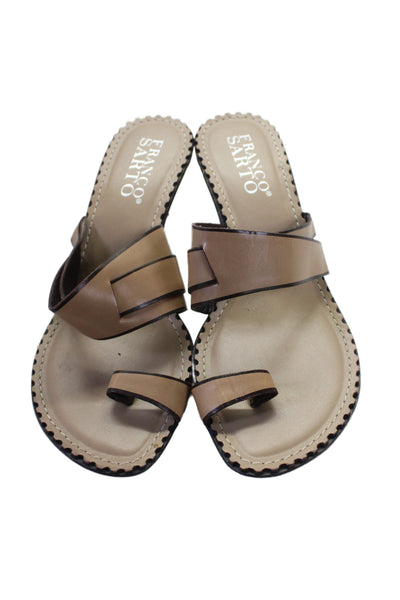 Franco Sarto Womens Toe Ring Slip On Heels Sandals Shoes Brown Size 7.5M