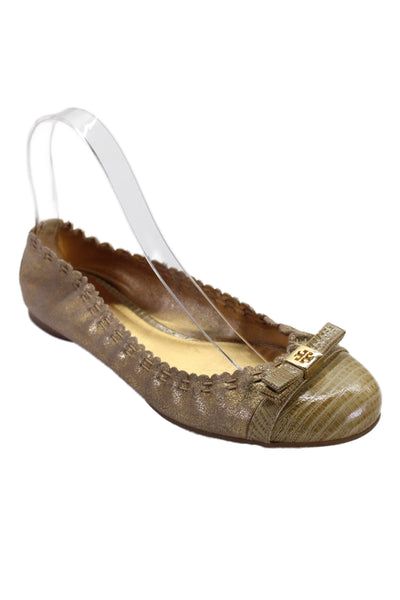 Tory Burch Womens Metallic Leather Embellished Ballet Flats Shoes Gold Size 7M