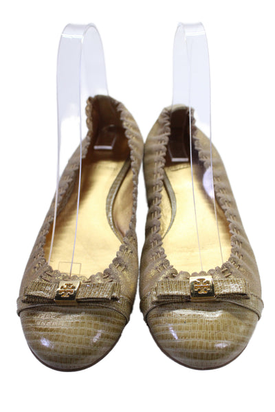 Tory Burch Womens Metallic Leather Embellished Ballet Flats Shoes Gold Size 7M