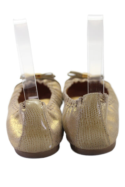 Tory Burch Womens Metallic Leather Embellished Ballet Flats Shoes Gold Size 7M