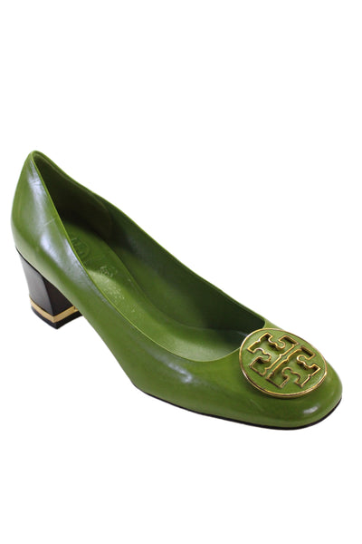 Tory Burch Womens Leather Embellished Block Heels Pumps Shoes Green Size 7.5M