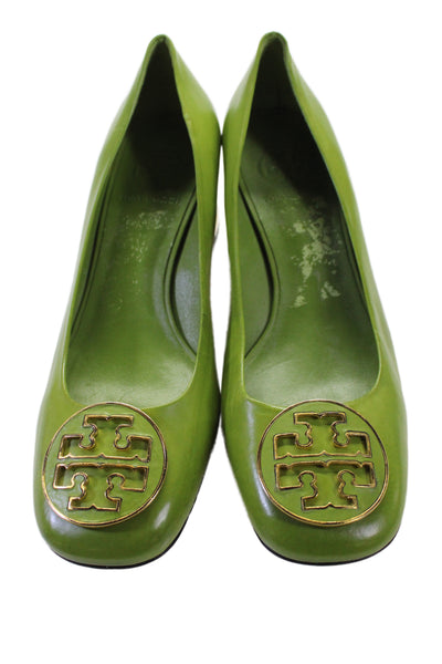 Tory Burch Womens Leather Embellished Block Heels Pumps Shoes Green Size 7.5M