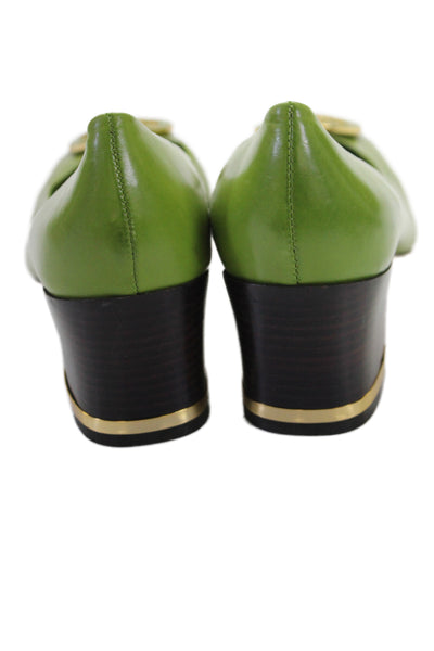 Tory Burch Womens Leather Embellished Block Heels Pumps Shoes Green Size 7.5M