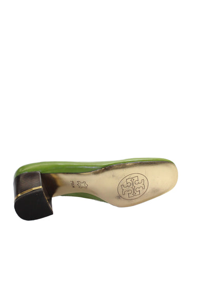 Tory Burch Womens Leather Embellished Block Heels Pumps Shoes Green Size 7.5M