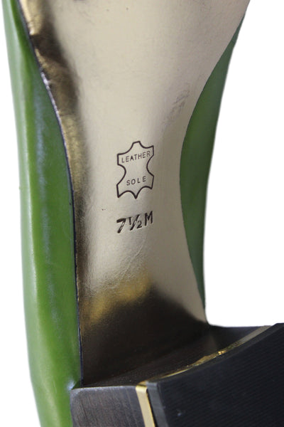 Tory Burch Womens Leather Embellished Block Heels Pumps Shoes Green Size 7.5M