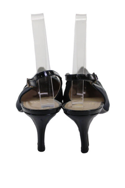 Stuart Weitzman Womens Leather Embellished Slingbacks Heels Shoes Navy Size 7.5M