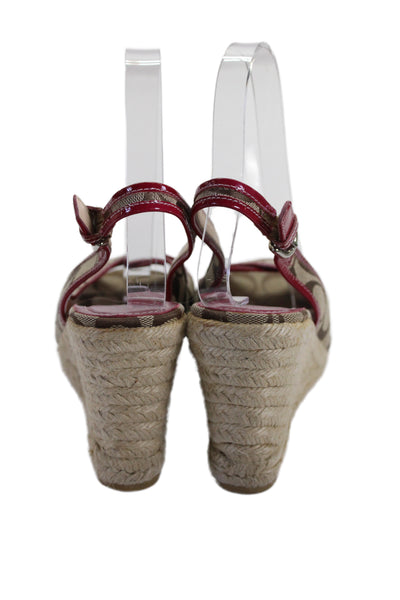 Coach Womens Monogram Canvas Open Toe Wedge Sandals Shoes Brown Size 7