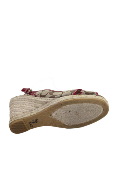 Coach Womens Monogram Canvas Open Toe Wedge Sandals Shoes Brown Size 7