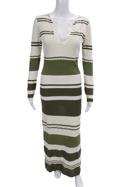 Splendid Womens Maxi Dress Green Striped V-Neck Long Sleeve Viscose Size S