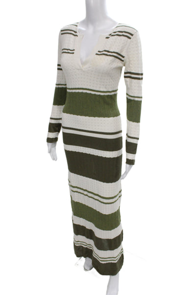 Splendid Womens Maxi Dress Green Striped V-Neck Long Sleeve Viscose Size S