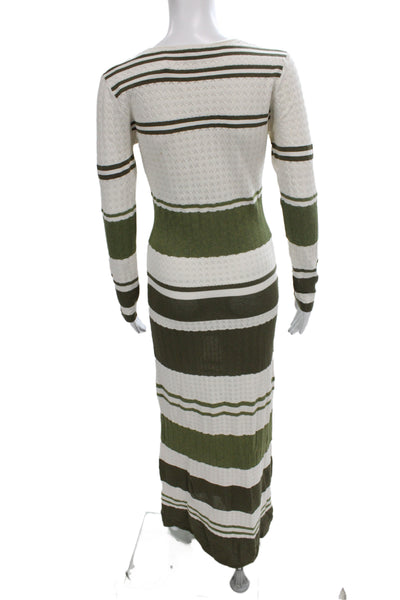 Splendid Womens Maxi Dress Green Striped V-Neck Long Sleeve Viscose Size S