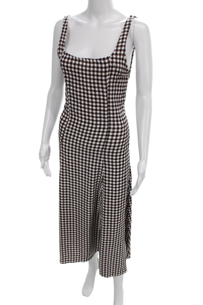 Zara Womens Brown Gingham Square Neck Midi Slip Dress Sleeveless Size S