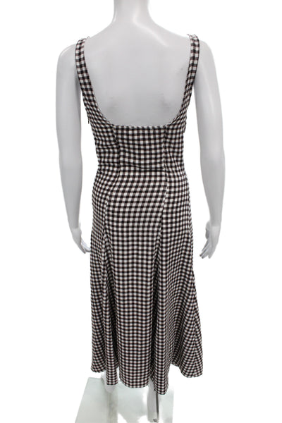 Zara Womens Brown Gingham Square Neck Midi Slip Dress Sleeveless Size S