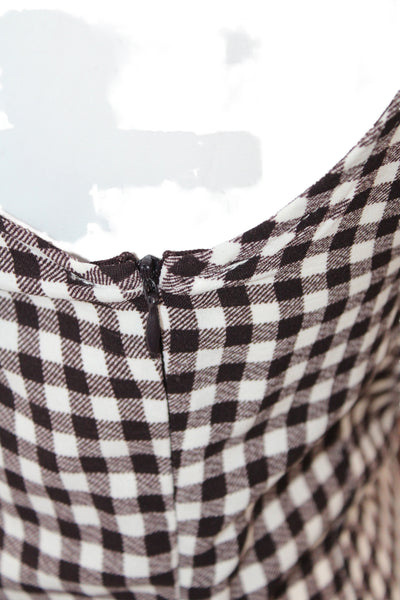 Zara Womens Brown Gingham Square Neck Midi Slip Dress Sleeveless Size S