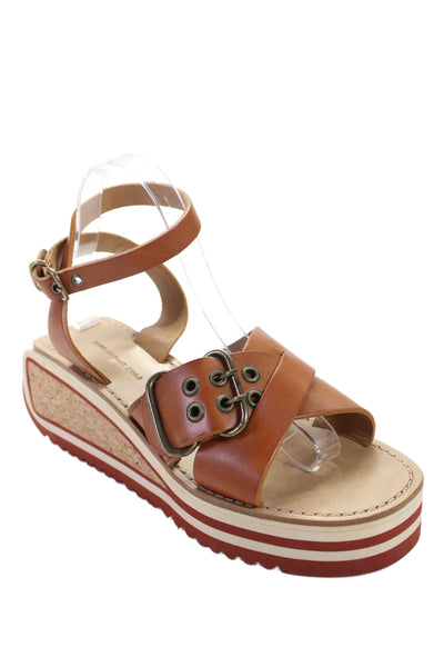 Isabel Marant Etoile Womens Leather Platform Ankle Strap Sandals Brown Size 39 9