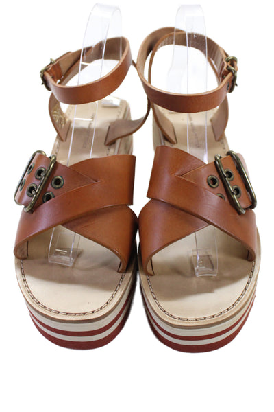 Isabel Marant Etoile Womens Leather Platform Ankle Strap Sandals Brown Size 39 9