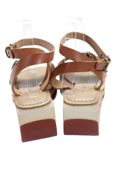 Isabel Marant Etoile Womens Leather Platform Ankle Strap Sandals Brown Size 39 9