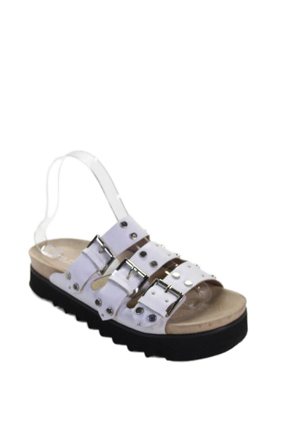 Silent D Womens Leather Studded Slide On Sandals White Size 38 8