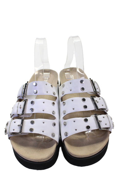 Silent D Womens Leather Studded Slide On Sandals White Size 38 8