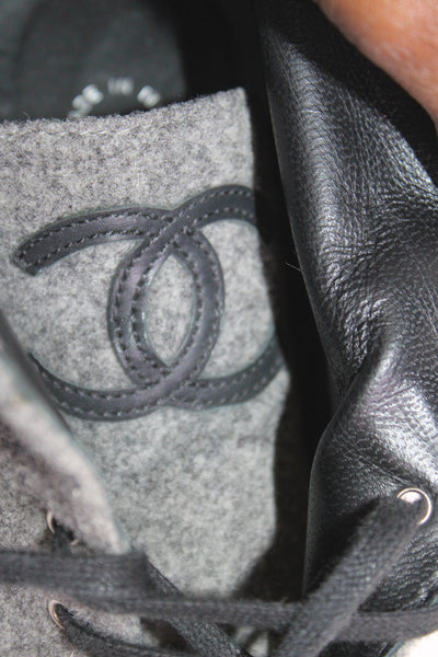 Chanel Womens Suede Leather Lace Up Ankle Boots Black Gray Size 8