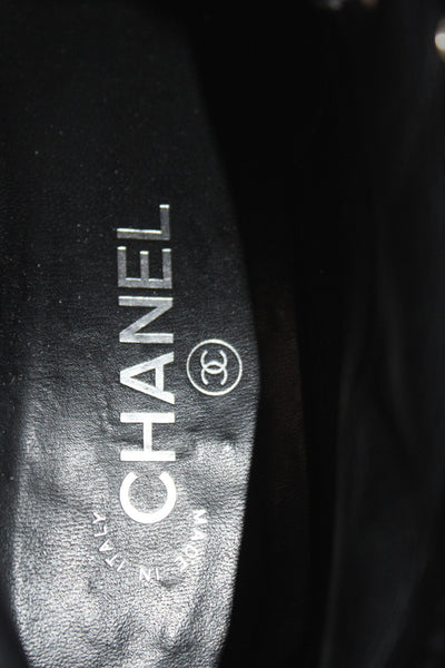 Chanel Womens Suede Leather Lace Up Ankle Boots Black Gray Size 8