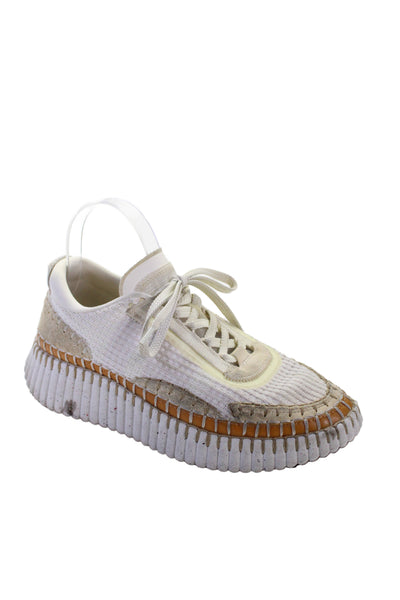 Chloe Womens Nama Platform Lace-Up Casual Sneakers White Size 8