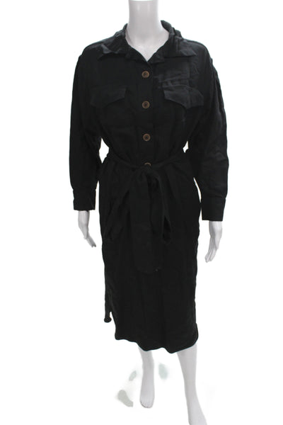 Zara Woman Womens Shirt Dress Black Cotton Long Sleeve Maxi Size S