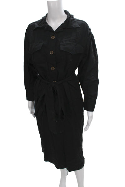 Zara Woman Womens Shirt Dress Black Cotton Long Sleeve Maxi Size S