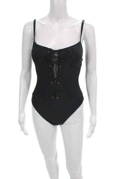 La Blanca Women Black Lace-Up Nylon One Piece Swimsuit Size 8