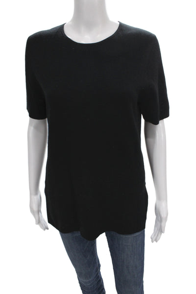 Jeffrey Dodd Women Basic Black Cashmere Crew Neck Short Sleeve T-Shirt Size L