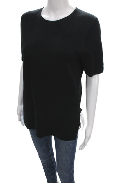 Jeffrey Dodd Women Basic Black Cashmere Crew Neck Short Sleeve T-Shirt Size L