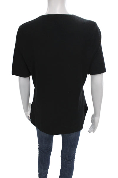 Jeffrey Dodd Women Basic Black Cashmere Crew Neck Short Sleeve T-Shirt Size L
