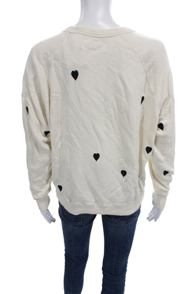 The Great Womens Ivory Cotton Crew Neck Heart Geometric Basic Sweatshirt Size 0