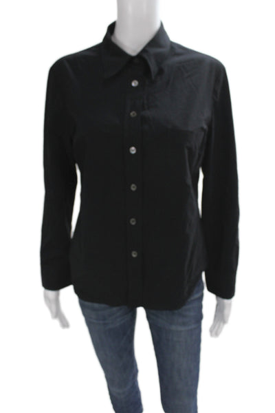 Kulson Women Cotton Black Collared Button-Up Long Sleeve Top Basic Size L