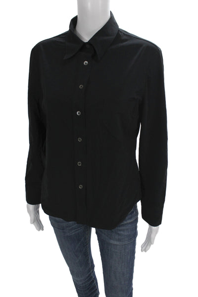 Kulson Women Cotton Black Collared Button-Up Long Sleeve Top Basic Size L