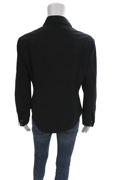 Kulson Women Cotton Black Collared Button-Up Long Sleeve Top Basic Size L