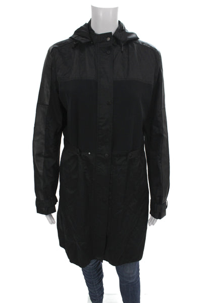 Elie Tahari Women Rain Coat Black Cotton Button Long Sleeve Size M
