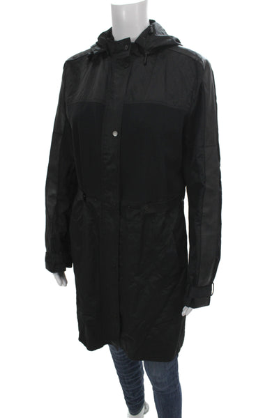 Elie Tahari Women Rain Coat Black Cotton Button Long Sleeve Size M