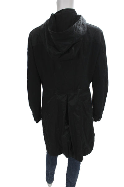 Elie Tahari Women Rain Coat Black Cotton Button Long Sleeve Size M