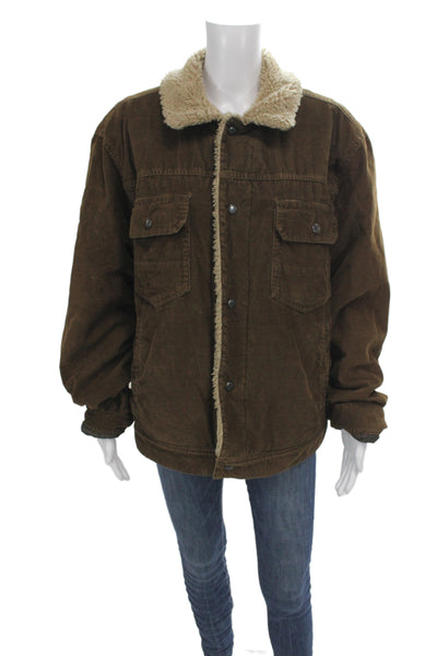 J Crew Mens Bomber Jacket Brown Cotton Button Vintage Size XL