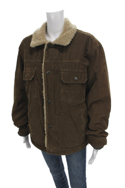 J Crew Mens Bomber Jacket Brown Cotton Button Vintage Size XL