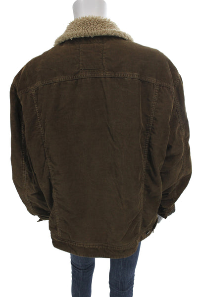 J Crew Mens Bomber Jacket Brown Cotton Button Vintage Size XL