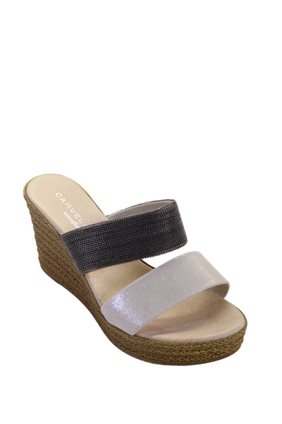 Carvela Womens Wedge Heel Beaded Double Strap Slide Sandals White Size 38