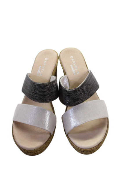 Carvela Womens Wedge Heel Beaded Double Strap Slide Sandals White Size 38